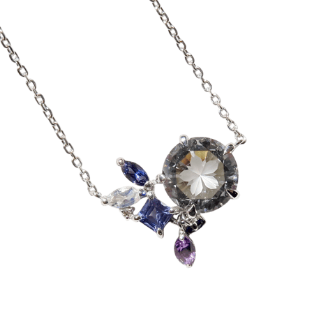 【necklace】　白水晶 8mm さくらインカット purple