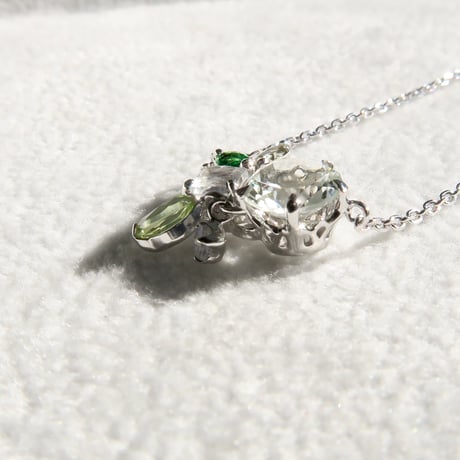 【necklace】　グリーンクォーツ 6mm クローバーインカット green