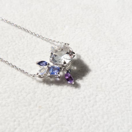 【necklace】　白水晶 8mm さくらインカット purple