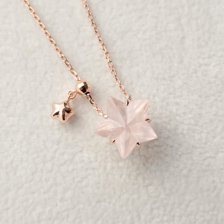 【necklace】　ローズクォーツ　10mm　星細工