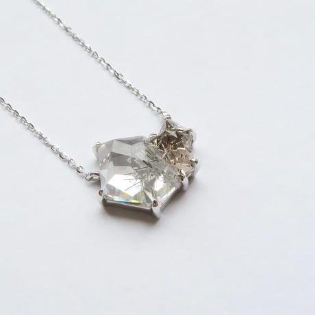 【ncklace】　スモーキークォーツ mini甲州貴石切子 + ルチルクォーツかんなカット