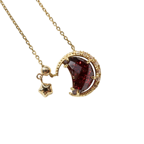 【necklace】　ガーネット 月型 甲州貴石切子