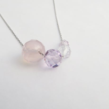 【necklace】　bubble（ローズクォーツ・ローズアメジスト・白水晶・ホワイトトパーズ）N-287
