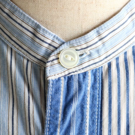 FOB FACTORY / CRAZY STRIPE BAND COLLAR SHIRT / F3465