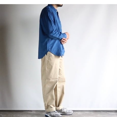 FOB FACTORY / INDIGO HERINGBORN BANDCOLLAR SHIRT / F3486