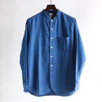 FOB FACTORY / INDIGO HERINGBORN BANDCOLLAR SHIRT / F3486