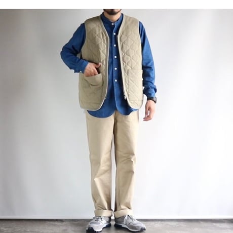 FOB FACTORY / INDIGO HERINGBORN BANDCOLLAR SHIRT / F3486