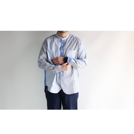 FOB FACTORY / CRAZY STRIPE BAND COLLAR SHIRT / F3465