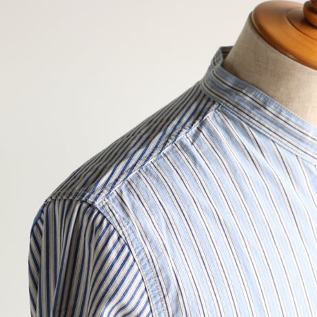 FOB FACTORY / CRAZY STRIPE BAND COLLAR SHIRT / F3465