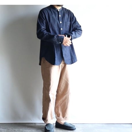 UNISEX / FOB FACTORY / DENIM BAND COLLAR SHIRT / F3470