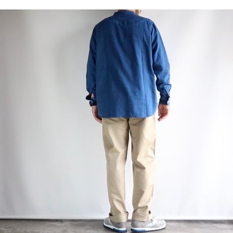 FOB FACTORY / INDIGO HERINGBORN BANDCOLLAR SHIRT / F3486