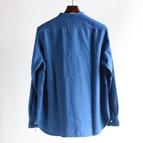 FOB FACTORY / INDIGO HERINGBORN BANDCOLLAR SHIRT / F3486