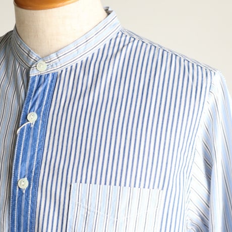 FOB FACTORY / CRAZY STRIPE BAND COLLAR SHIRT / F3465