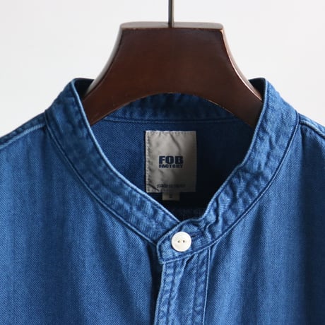 FOB FACTORY / INDIGO HERINGBORN BANDCOLLAR SHIRT / F3486