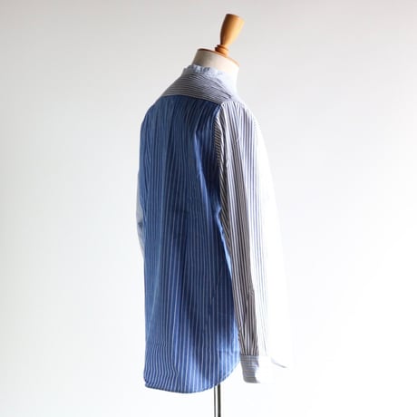 FOB FACTORY / CRAZY STRIPE BAND COLLAR SHIRT / F3465
