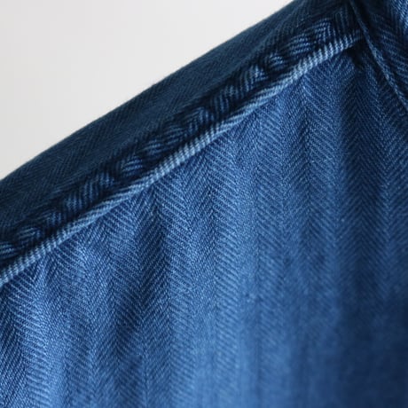 FOB FACTORY / INDIGO HERINGBORN BANDCOLLAR SHIRT / F3486