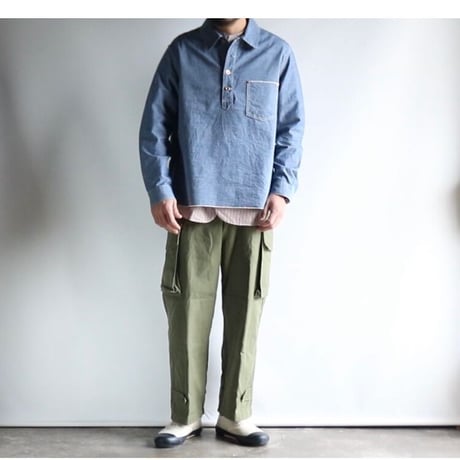 FOB FACTORY / STRIPE BAND COLLAR SHIRT / F3488