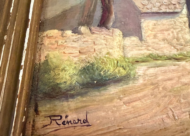 ご予約済】○アンティーク○木製パネル南仏風景画○額付○家 | Vintage