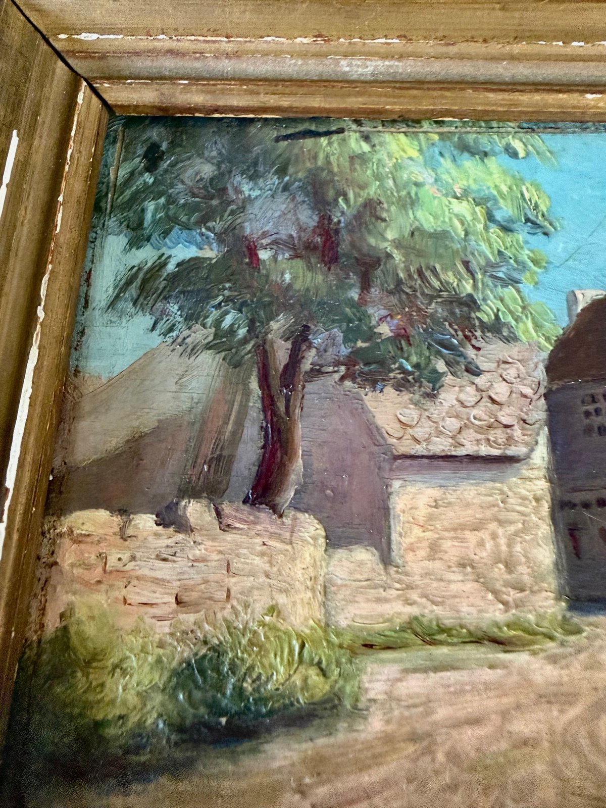 ご予約済】○アンティーク○木製パネル南仏風景画○額付○家 | Vintage