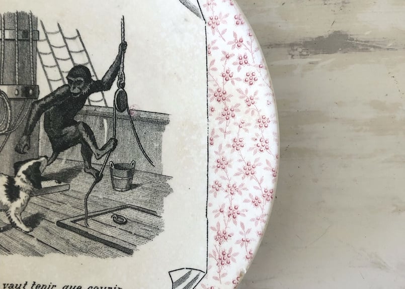 アンティーク○絵皿19､5cm○サルグミンヌ○ワンコ、モンキー | Vintage
