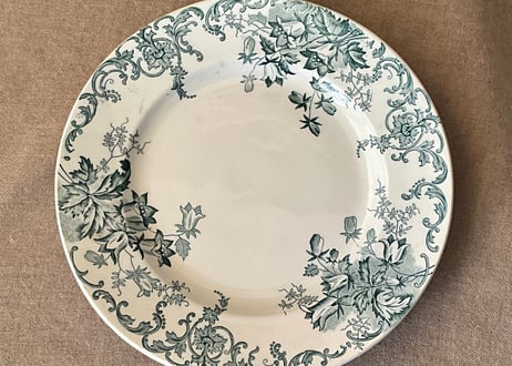 ヴィンテージ 皿 アンティーク昭和初期の緑色プレスガラス大皿