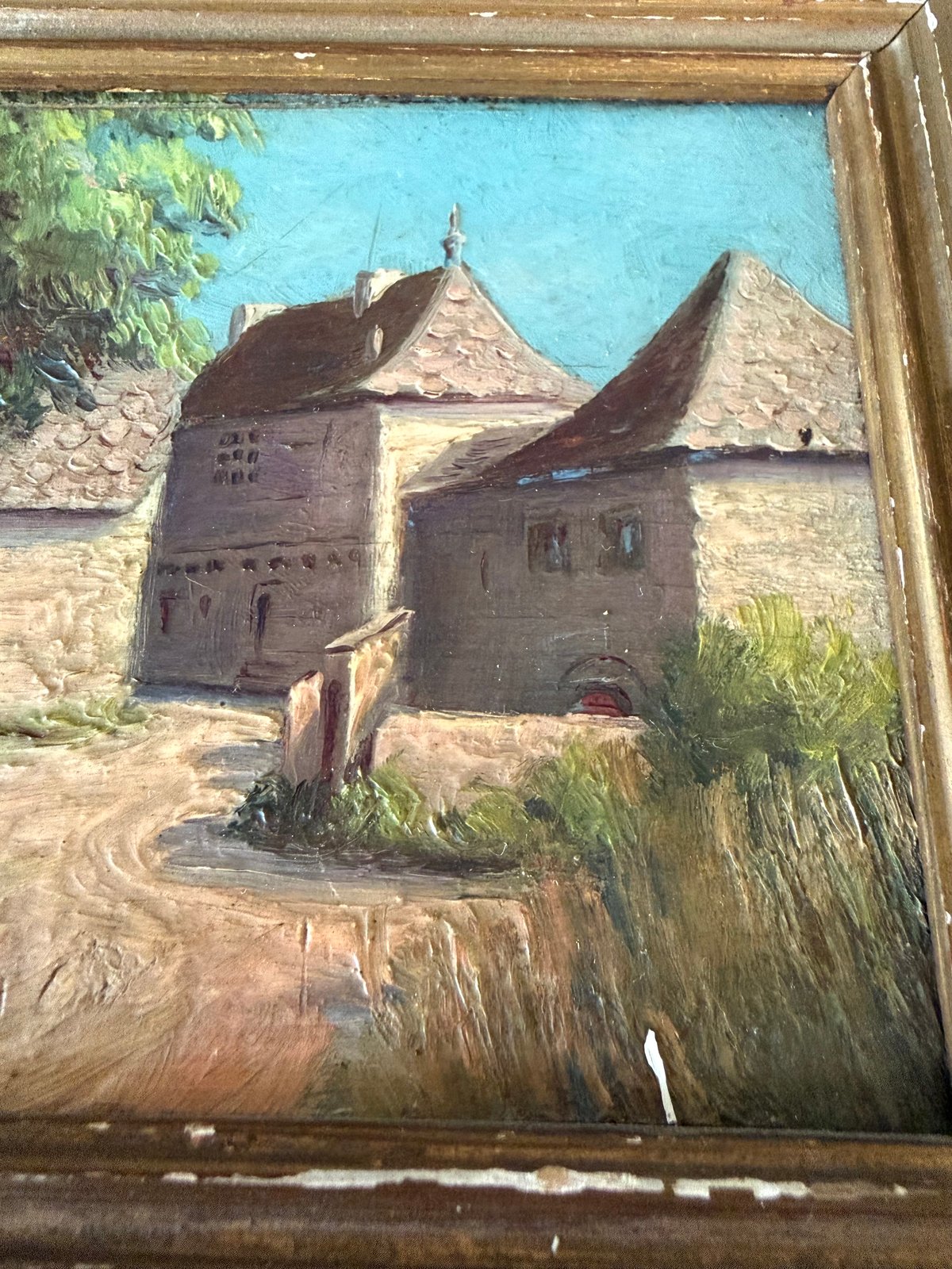 ご予約済】○アンティーク○木製パネル南仏風景画○額付○家 | Vintage