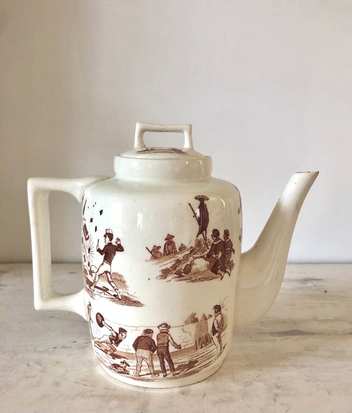 フランスアンティーク陶器リュネヴィルMesange茶ティーポット フランスアンティーク陶器おままごとリュネビィルmesange小さな