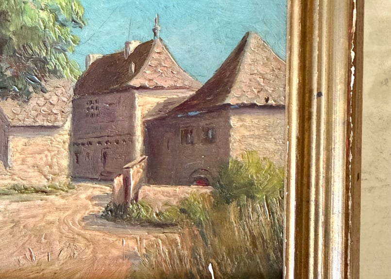 ○アンティーク○木製パネル南仏風景画○額付○家 | Vintage Lover