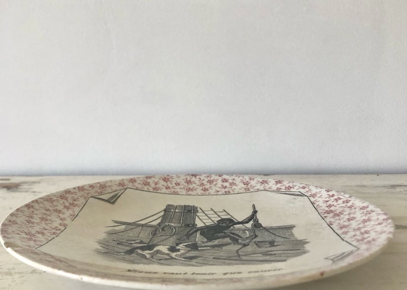 アンティーク○絵皿19､5cm○サルグミンヌ○ワンコ、モンキー | Vintage