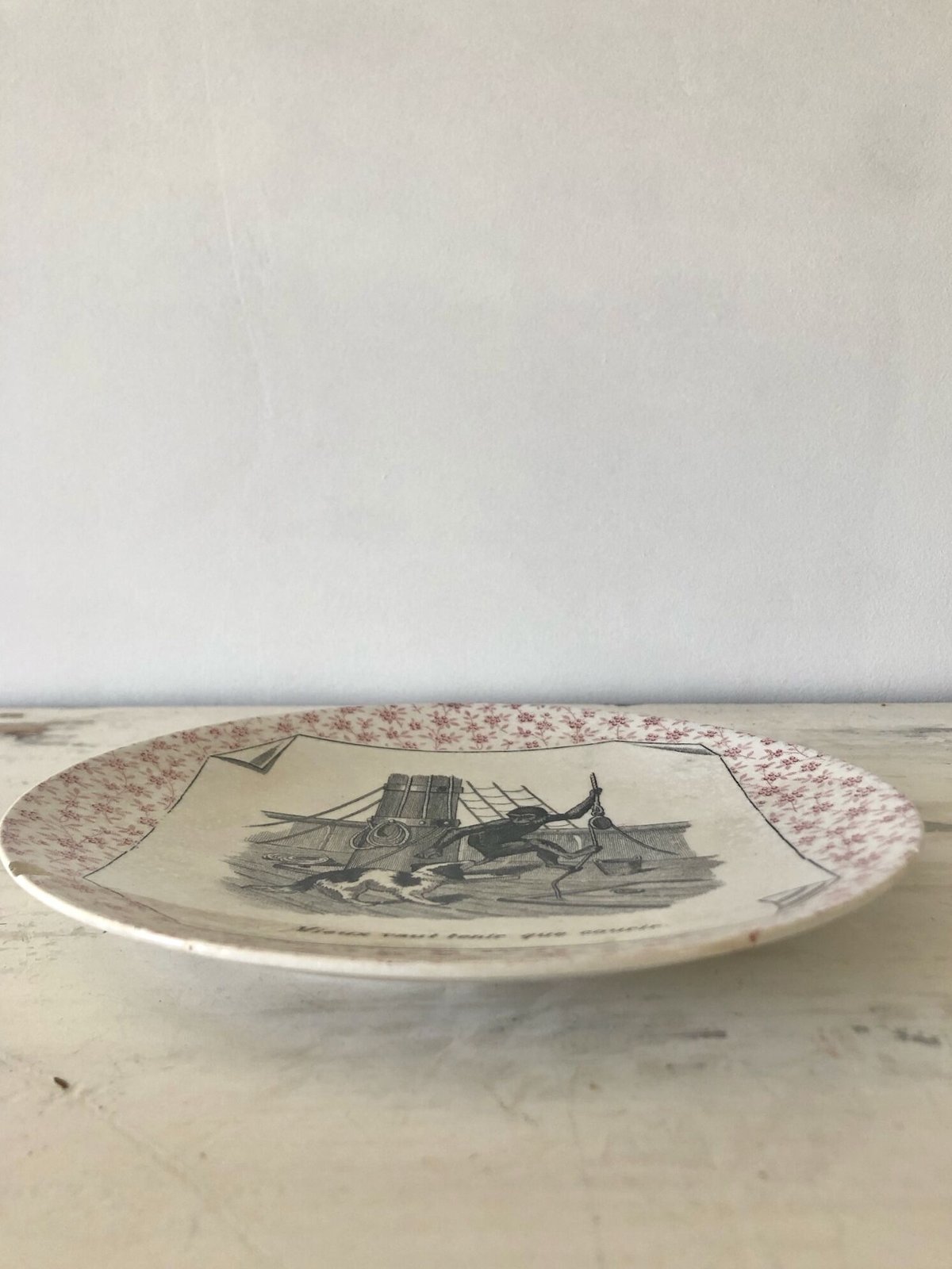 アンティーク○絵皿19､5cm○サルグミンヌ○ワンコ、モンキー | Vintage