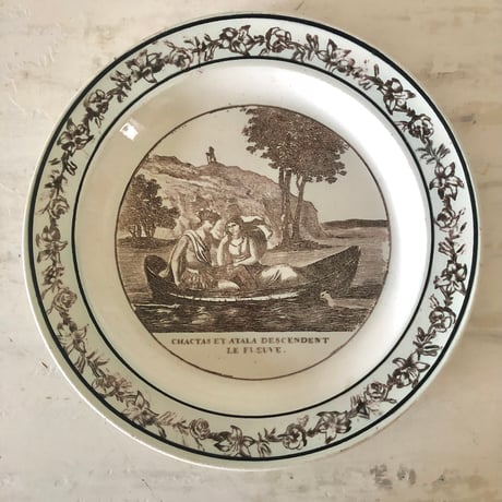 クレイユ　天使と女神のグリザイユプレート　皿φ24.5cm フランスアンティーク クレイユ 天使と女神のグリザイユプレート 皿φ24.5cm フランス