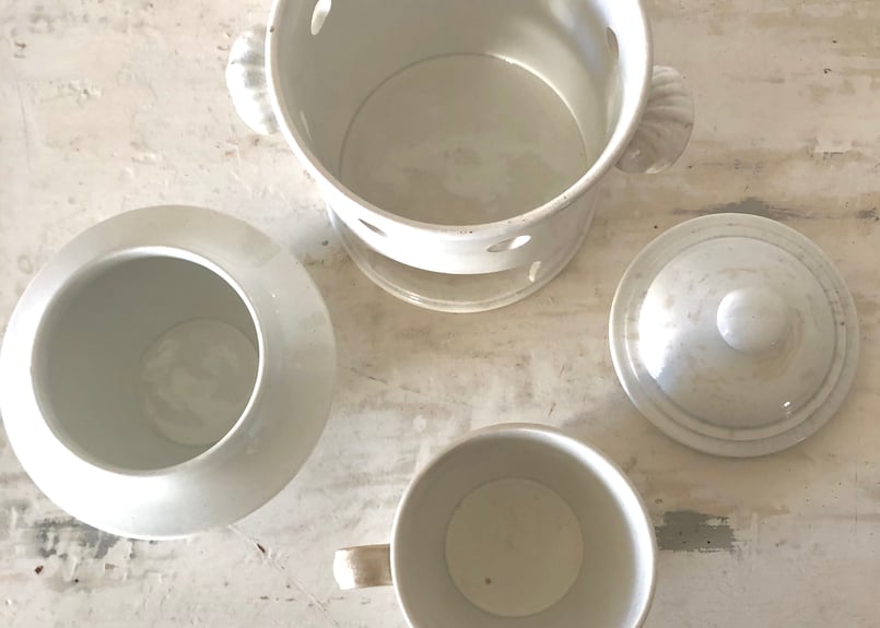 ○アンティーク○カップティザニエール○白○クレイユエモントロー