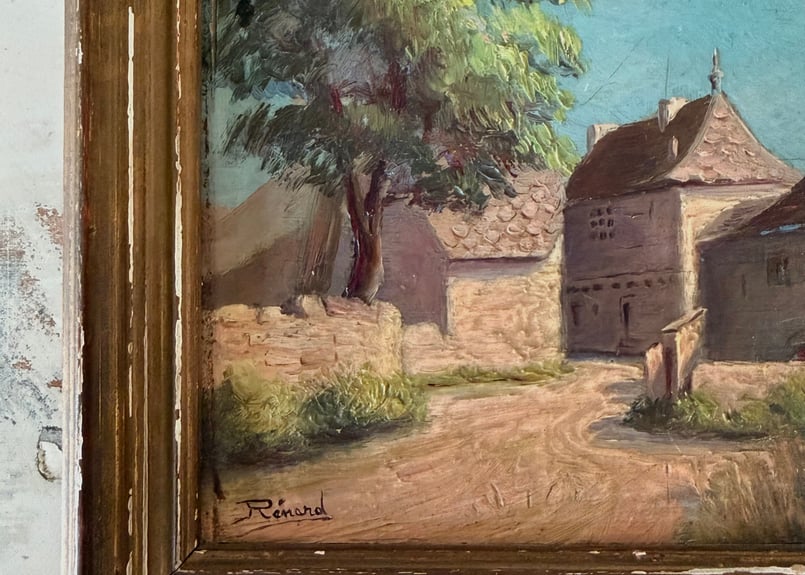 ご予約済】○アンティーク○木製パネル南仏風景画○額付○家 | Vintage