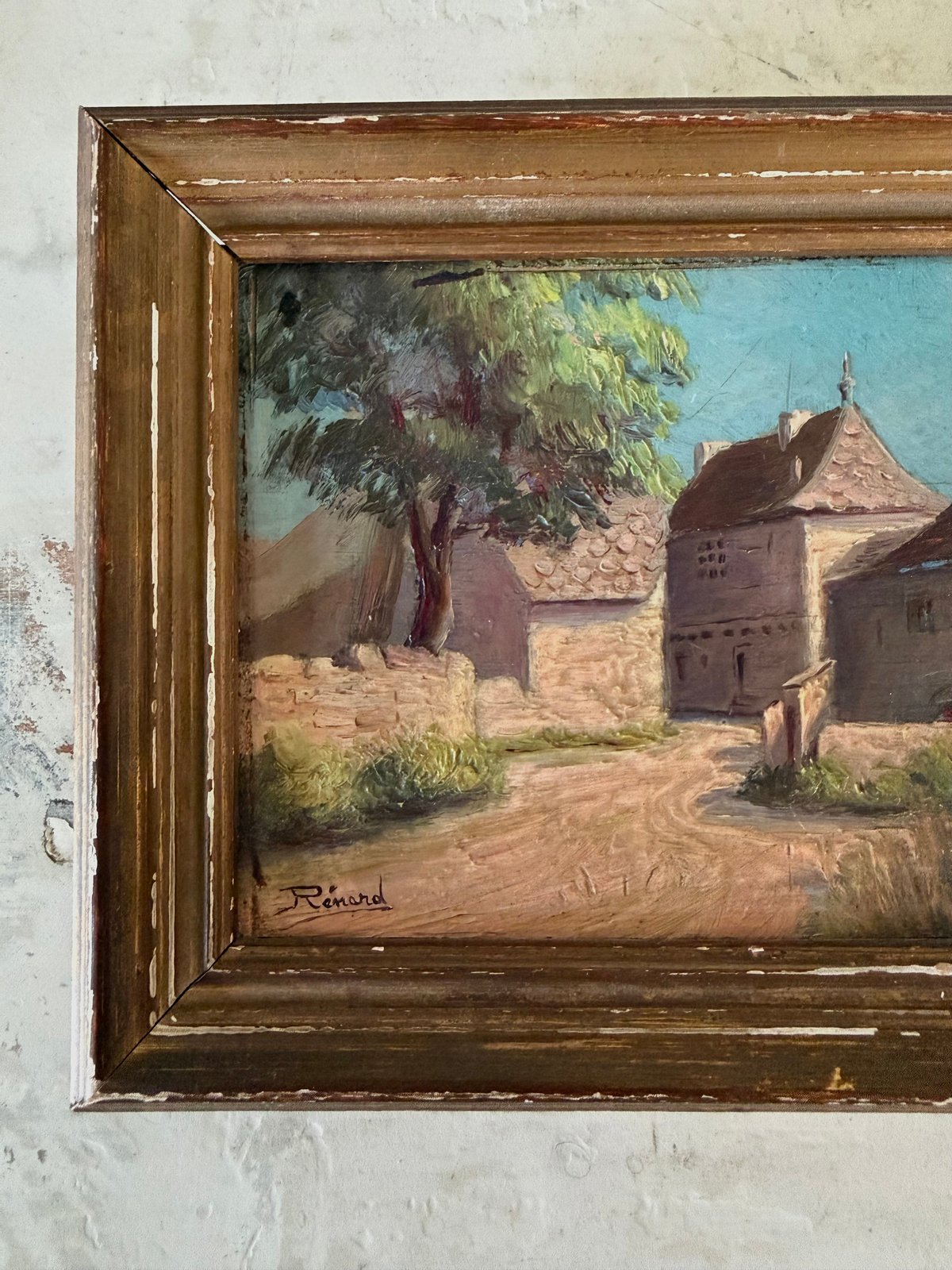 な*商様 絵画　額縁 　インテリア　 木製　 風景画 　アンティーク　絵画　値下 ご予約済】○アンティーク○木製パネル南仏風景画○額付○家 | Vintage