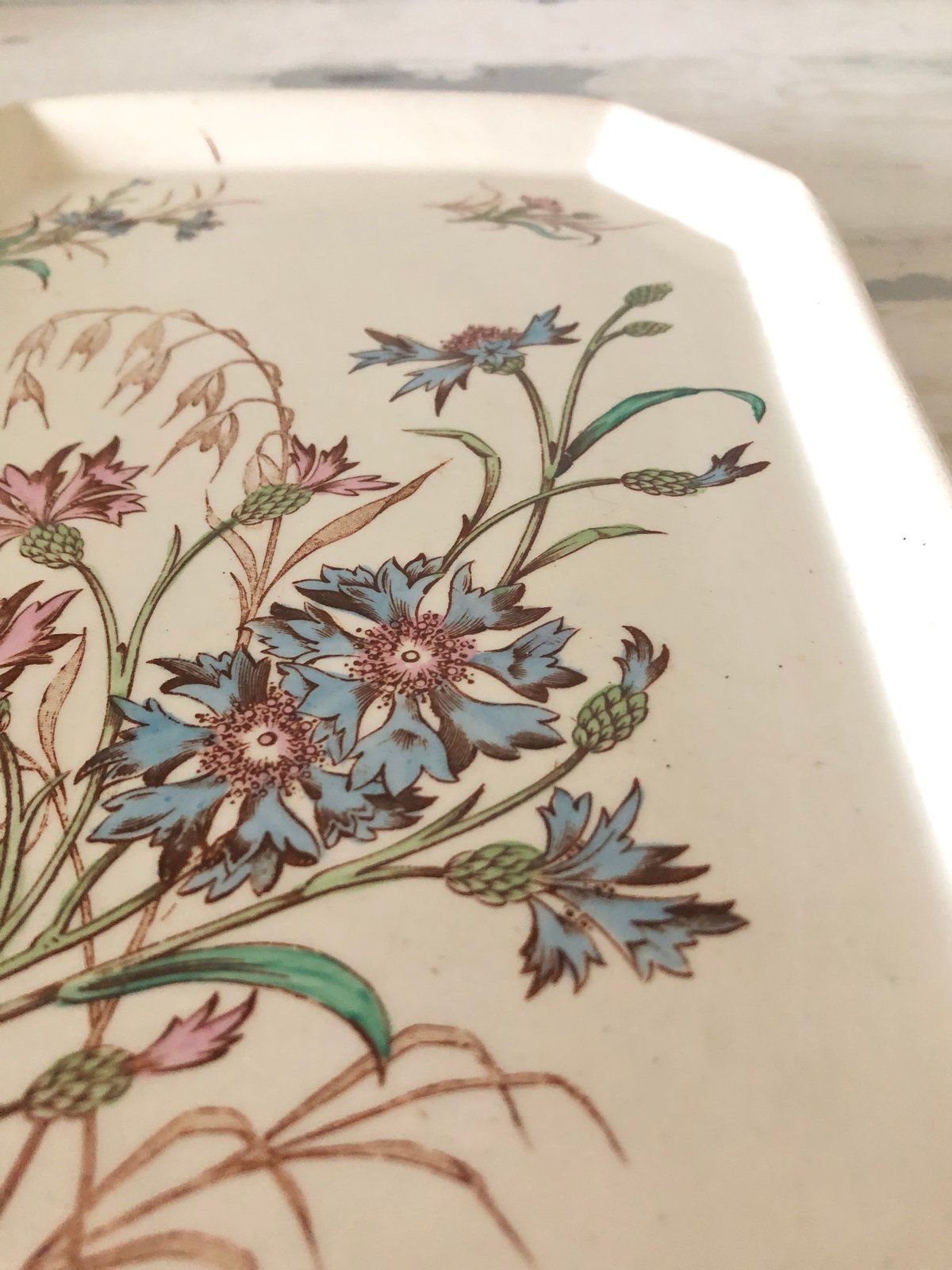 フランス　アンティーク　ヴィンテージ　リュネヴィル　ブループレート　ジュイ柄 ○アンティーク○レクタングルプレート○リュネヴィル○ポリクローム