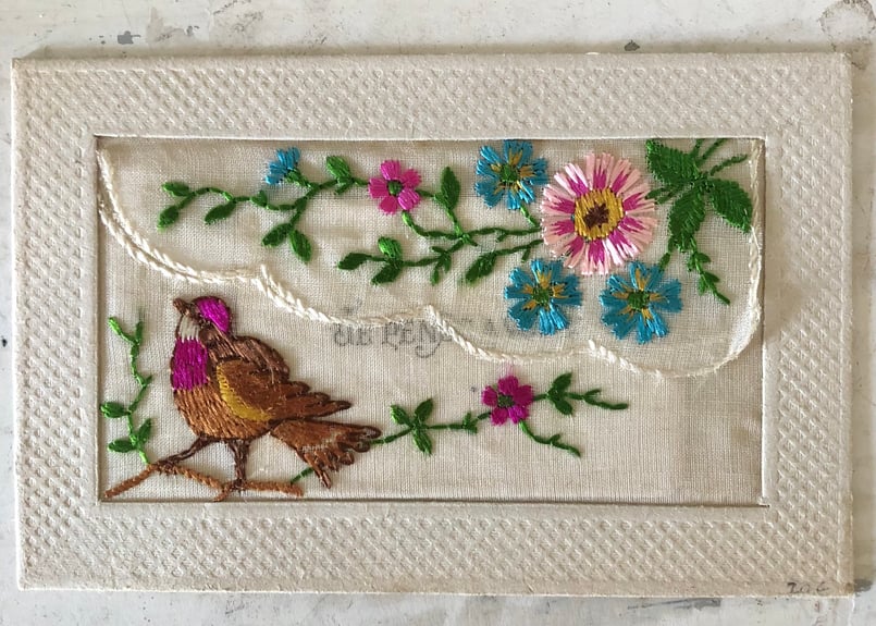○アンティーク○カード刺繍レース○小鳥○メッセージカード入り