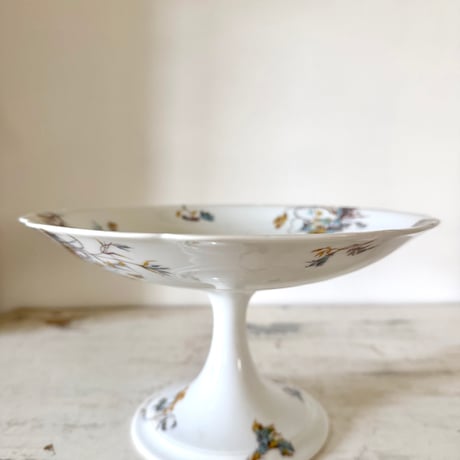 エミールブルジョワ　手彩色花鳥柄コンポティエ　コンポートフランスアンティーク E.Bourgeois 小鳥のコンポティエ/エミールブルジョワ