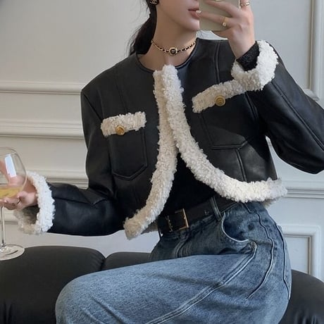 ECO leather boa jacket♡