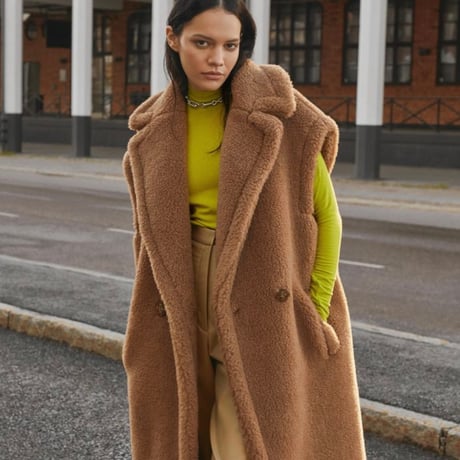 teddy gilet long coat♡