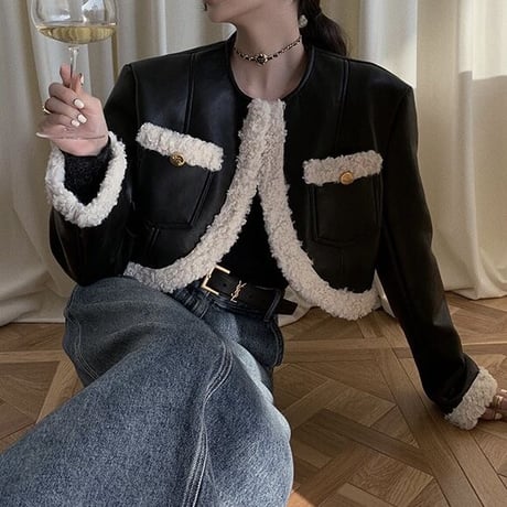 ECO leather boa jacket♡