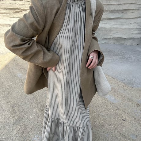stripe linen one-piece♡