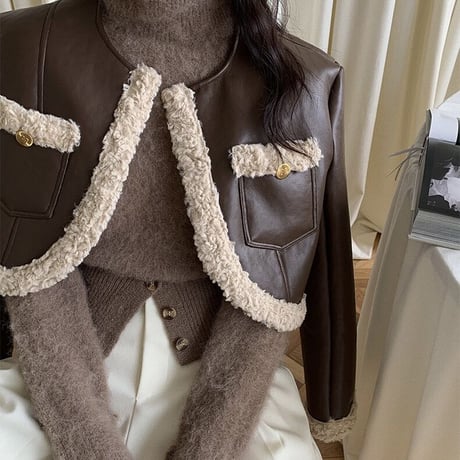 ECO leather boa jacket♡