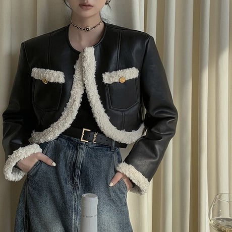 ECO leather boa jacket♡