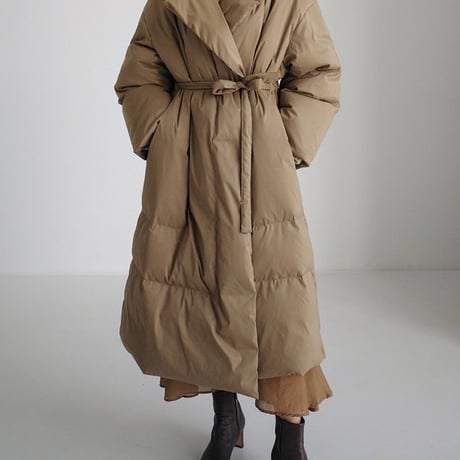 Long Wrap-Style Down Coat
