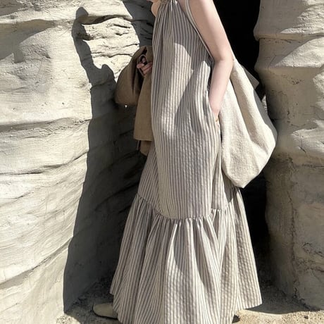 stripe linen one-piece♡