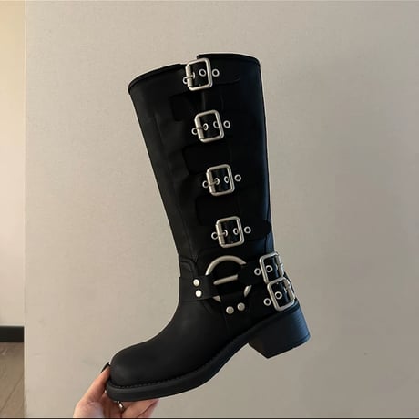 buckle flat boots♡
