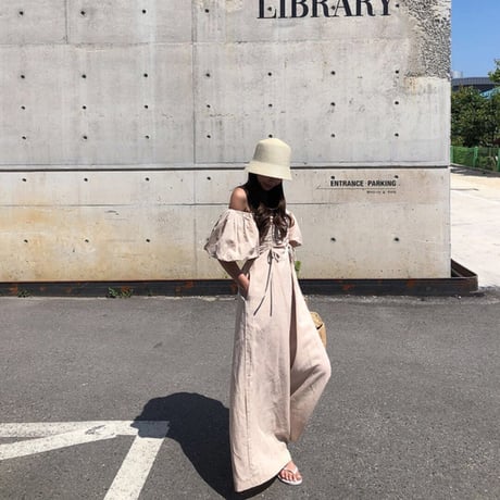 Puff sleeve gather rompers♡