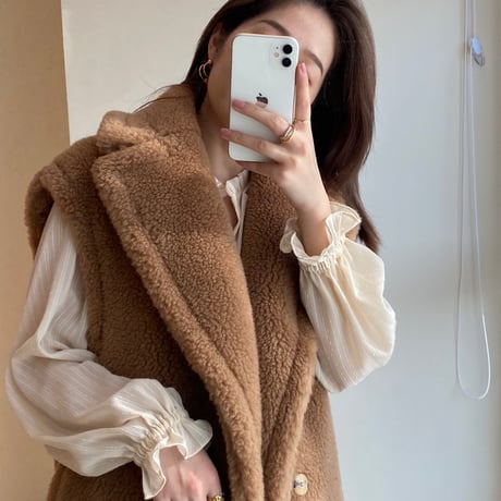 teddy gilet long coat♡