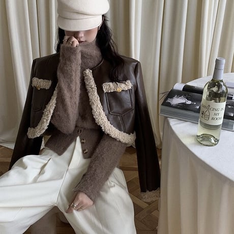 ECO leather boa jacket♡