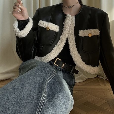 ECO leather boa jacket♡